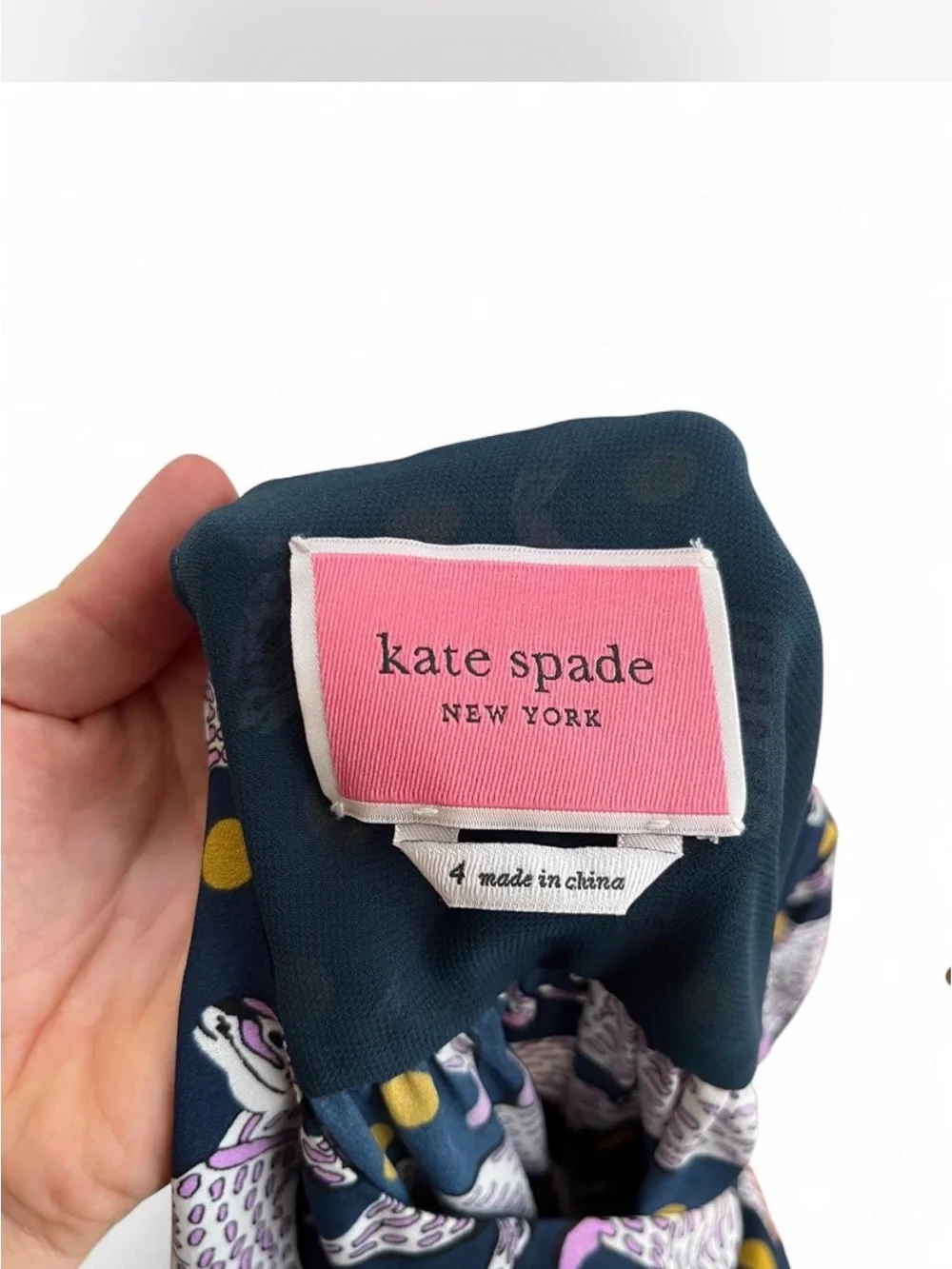kate spade Navy Dress with Pink Leopard and Yellow Dot Print